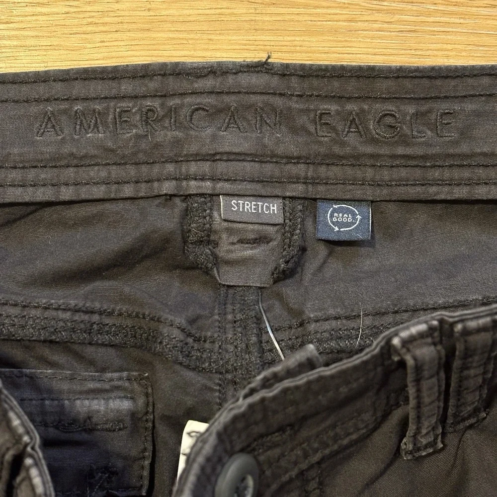 American Eagle Cargo Pants Women's 6 Short Wide Leg Black Baggy Utility Stretch - Picture 13 of 16